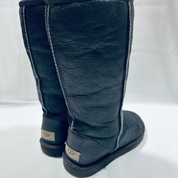 UGG Pewter Metallic Classic Tall Shearling Boots - Sz W5 - Rare Style 5823 - Picture 5 of 11